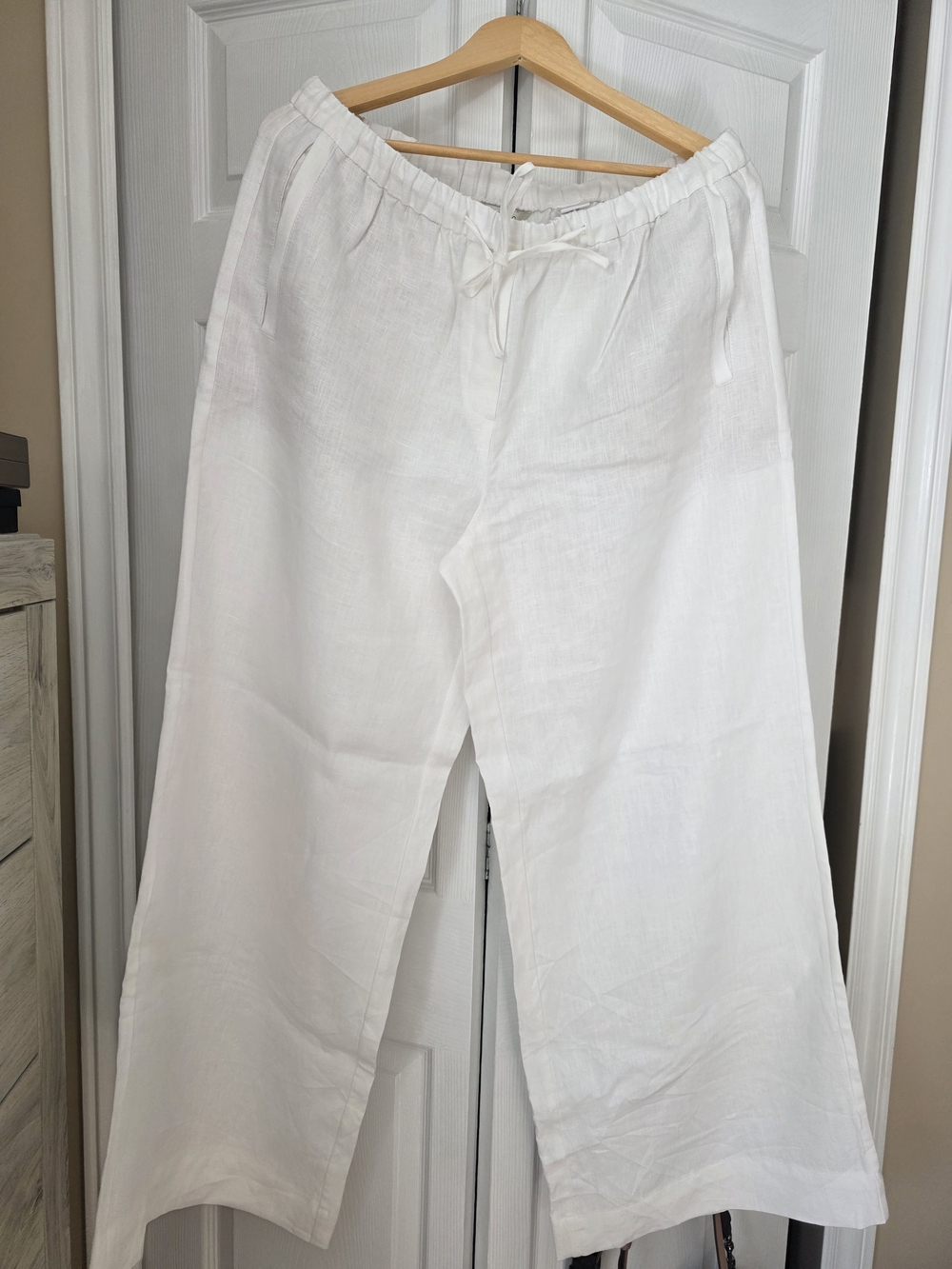 RW&CO Women's White Linen Wide Leg Pants